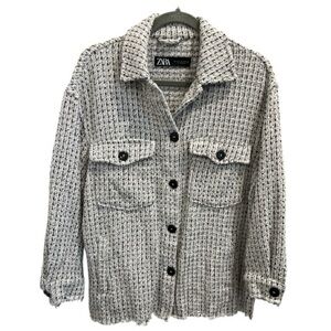 ZARA Tweed Textured Shacket Jacket Women’s S Bouclé Button Front Neutral